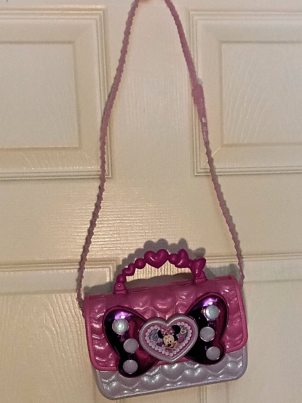 Disney Minnie Mouse Pink Plastic Play Purse Heart Bow Bag